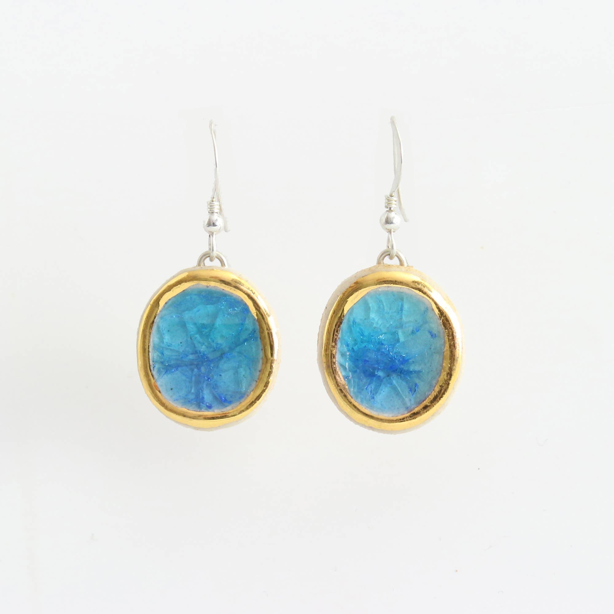 Turquoise Blue Lagoon Oval Sterling Silver Drop Earrings