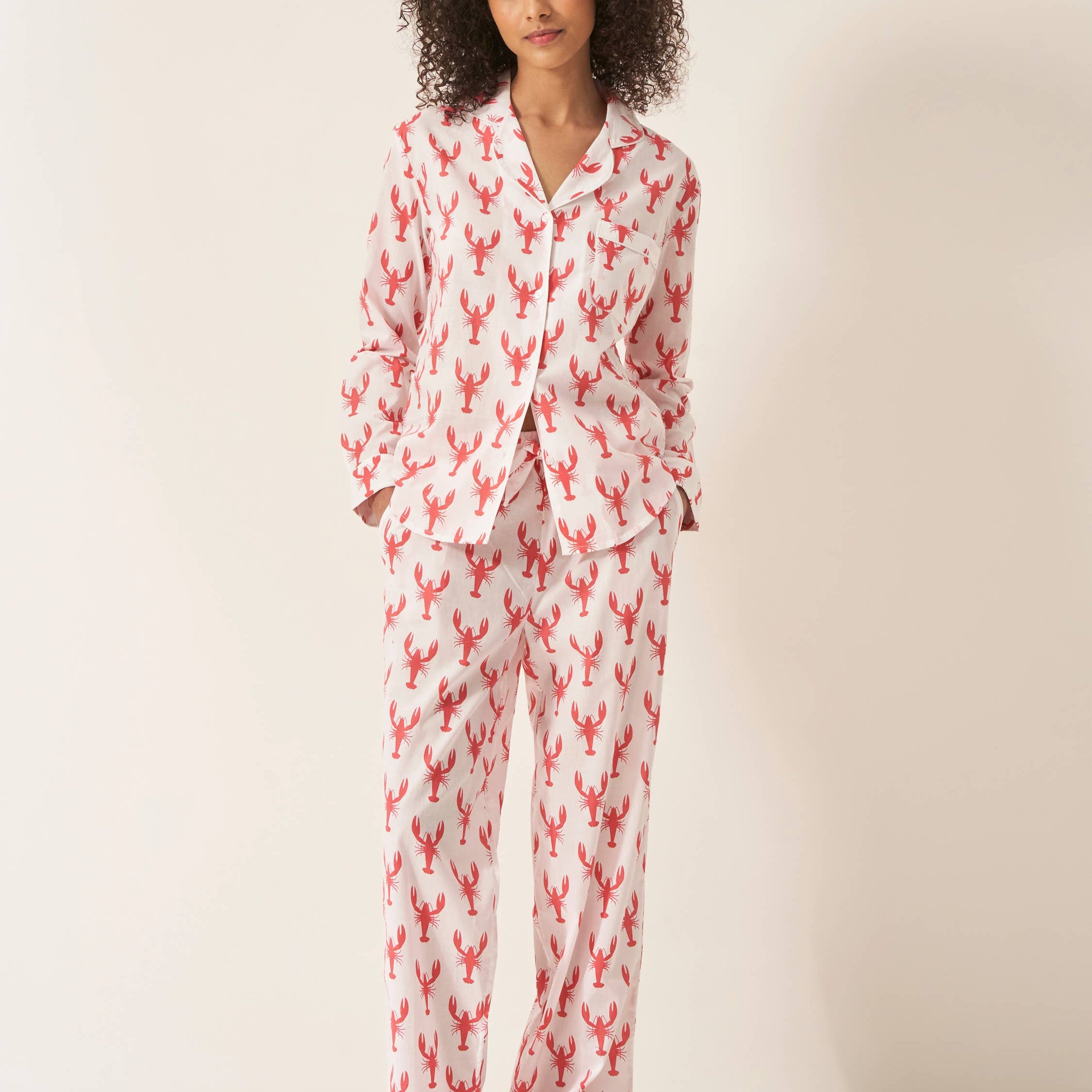 Women's XS Organic Cotton Pyjama Trouser Set - Red Lobster
