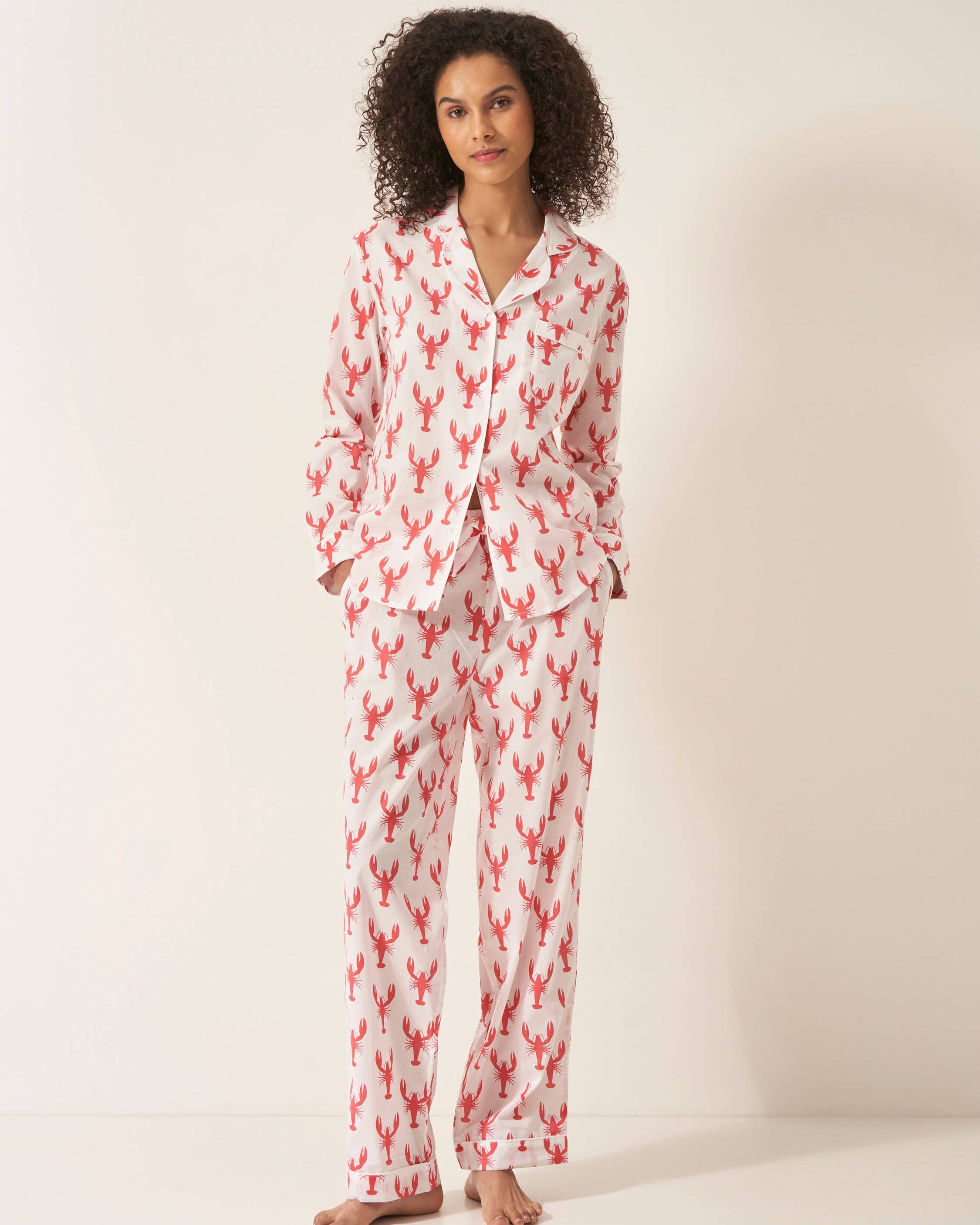 Women's XS Organic Cotton Pyjama Trouser Set - Red Lobster
