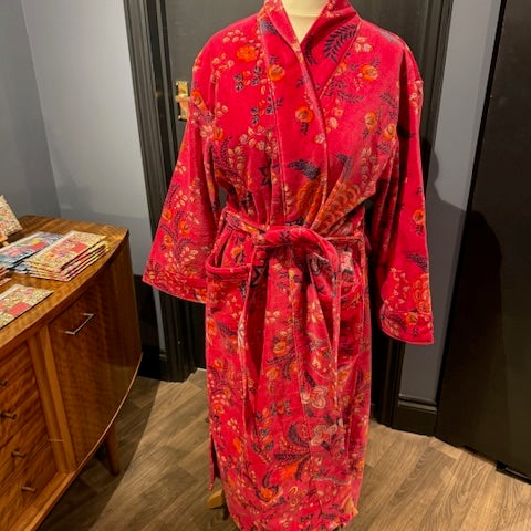 Hot Pink Floral Cotton Velvet Kimono