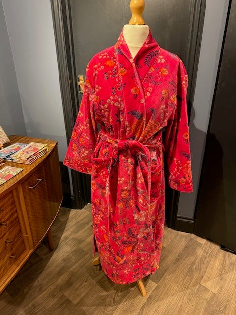 Hot Pink Floral Cotton Velvet Kimono