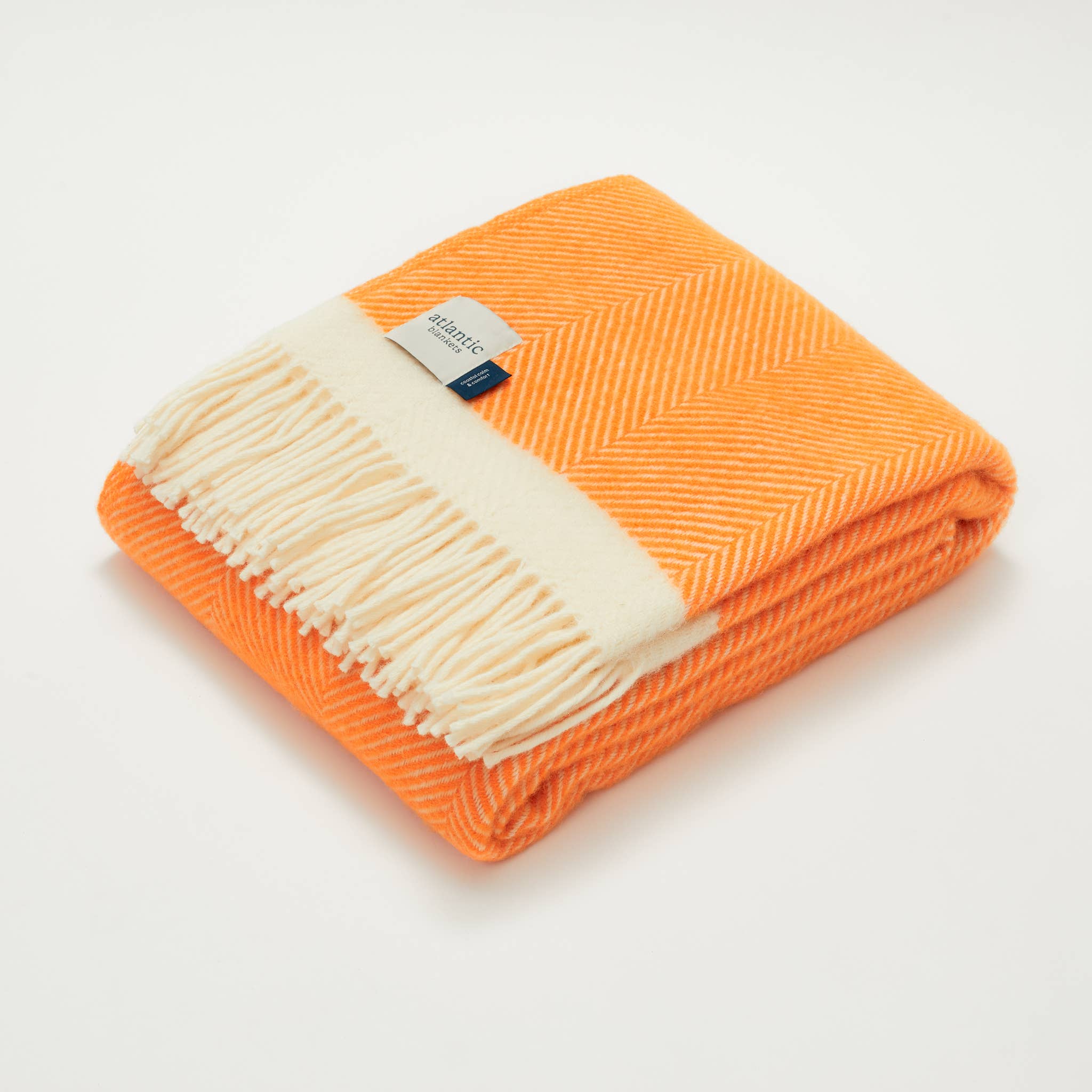 Orange Herringbone Wool Blanket: Large 130 x 200cm