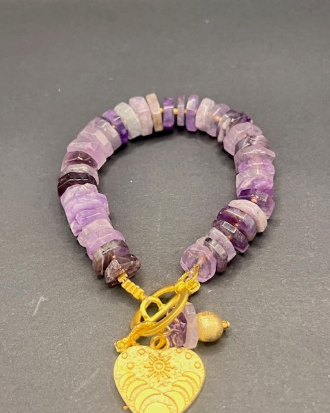 Amethyst Bracelet  with gold heart