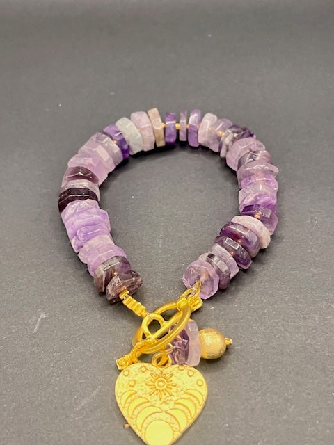 Amethyst Bracelet  with gold heart