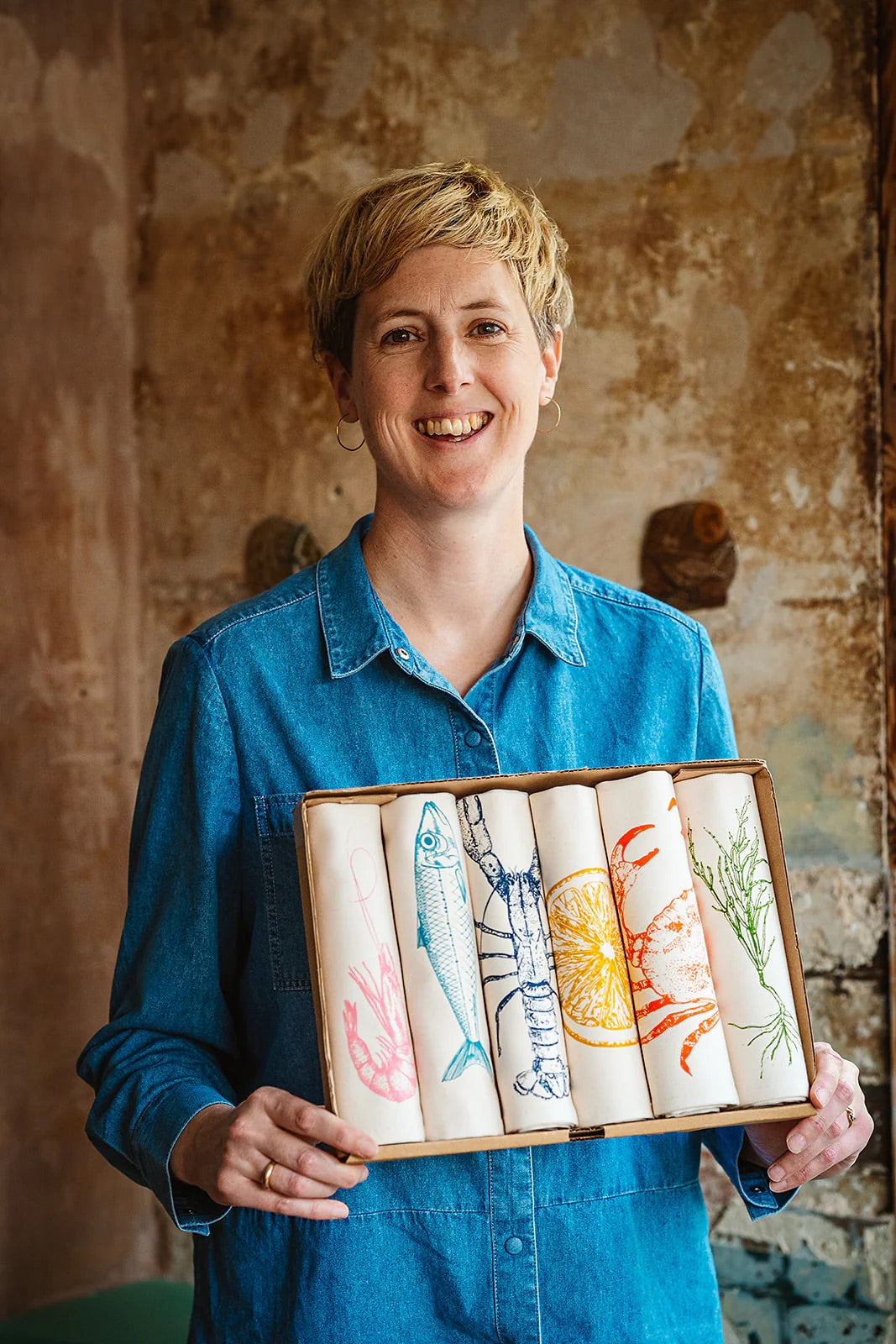 Fish Napkins - Four Cotton  Napkins by Lottie Day