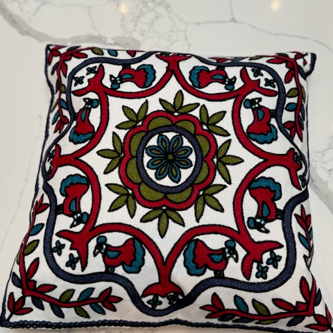 Botanical & Birds Embroidered Cushion
