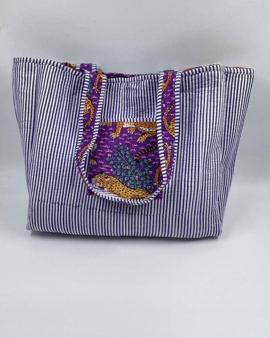Purple Tiger Kantha Quilted  Tote Bag
