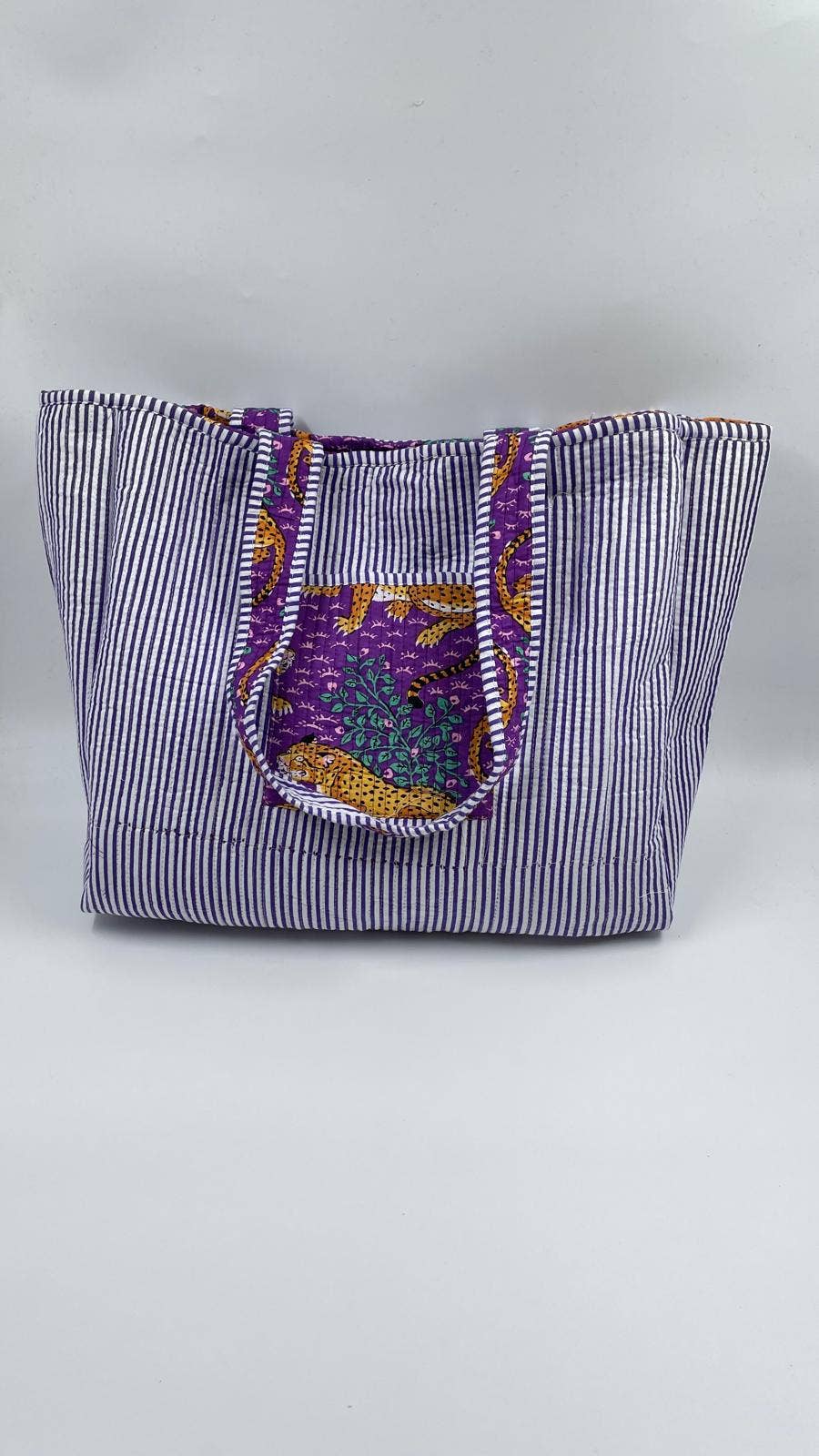 Purple Tiger Kantha Quilted  Tote Bag