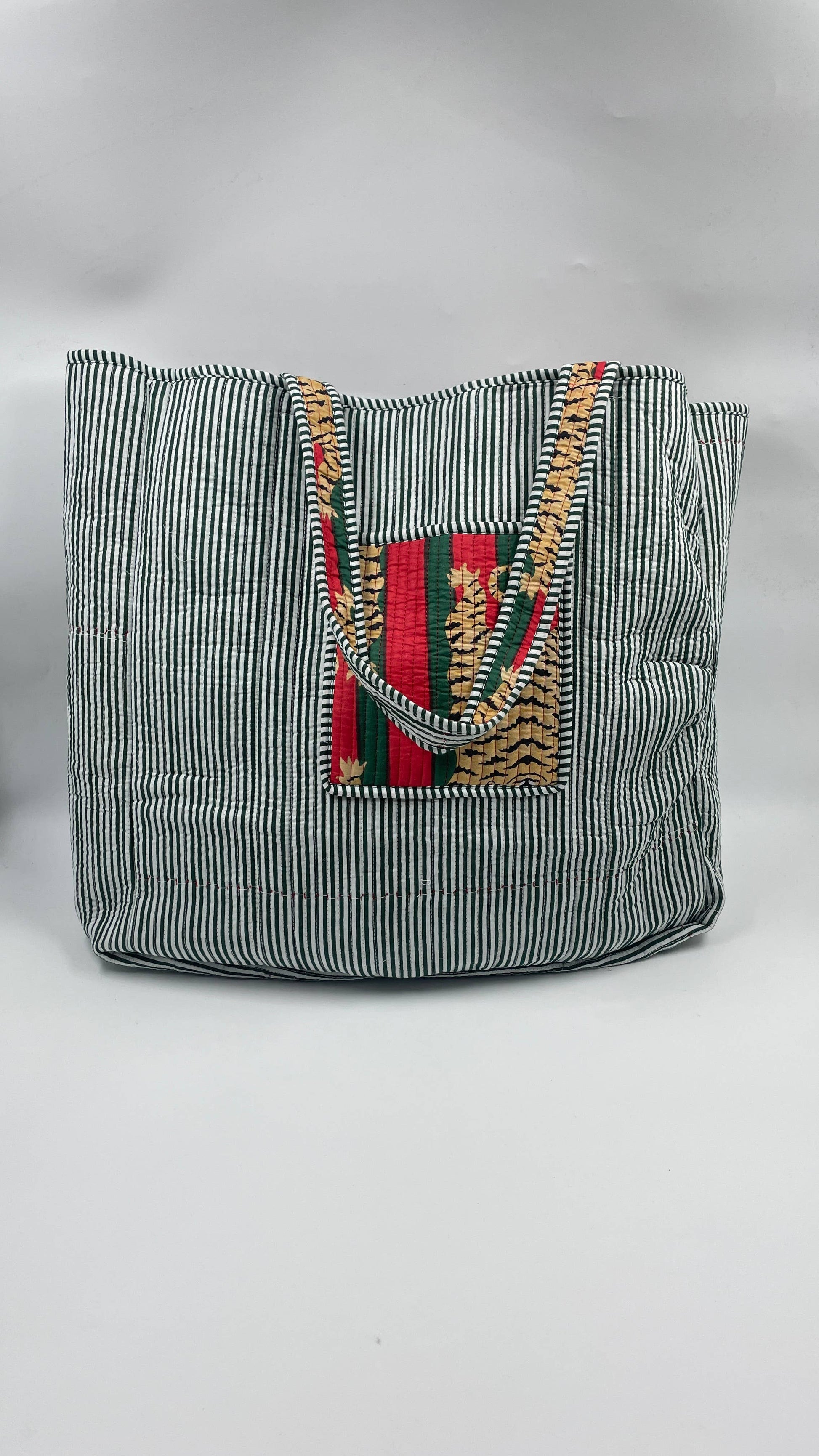 Green & Red Tiger Cotton Quilted Tote Bag