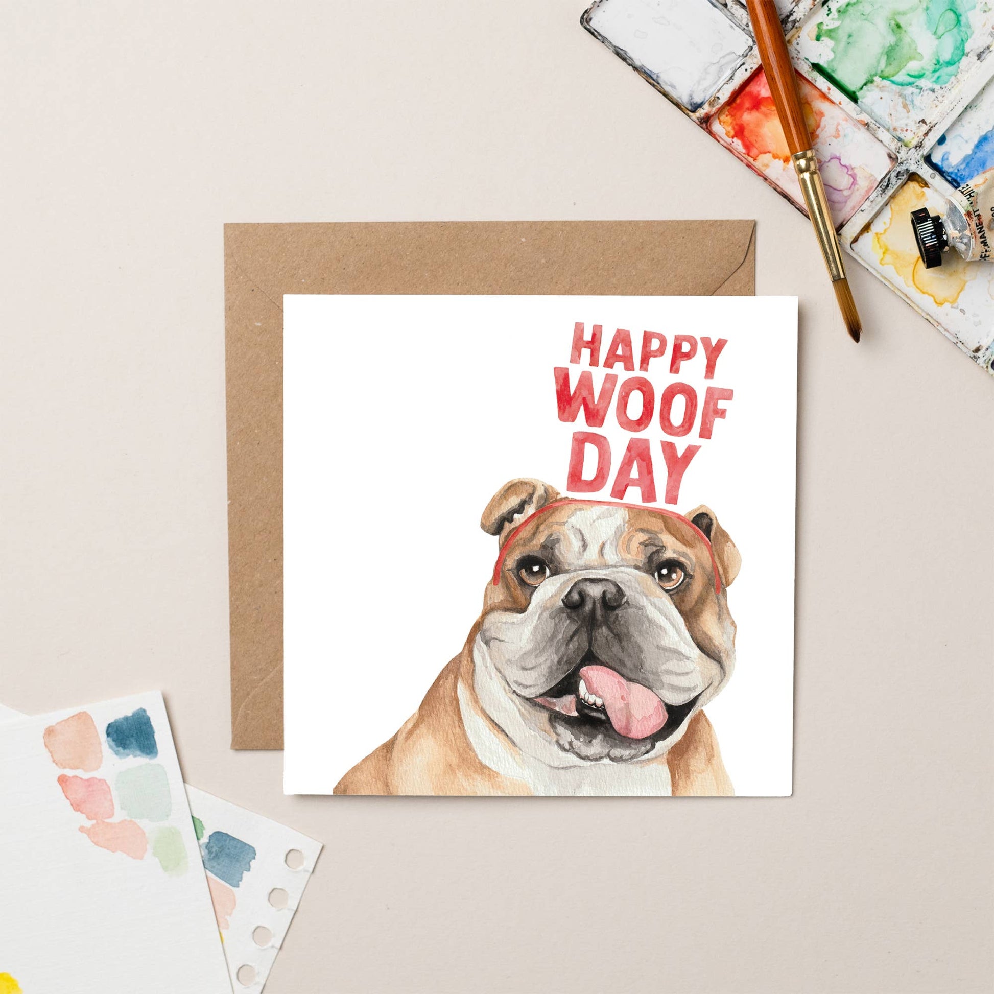 Bulldog Happy Woofday Birthday card