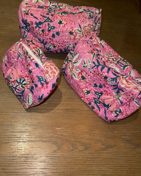 Pink Floral set of three wash bags