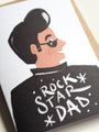 Card with illustration of a man wearing sunglasses and a jacket with 'Rock Star Dad' text.