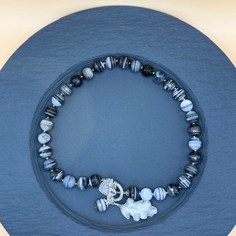Black & Grey Agate & Silver Necklace