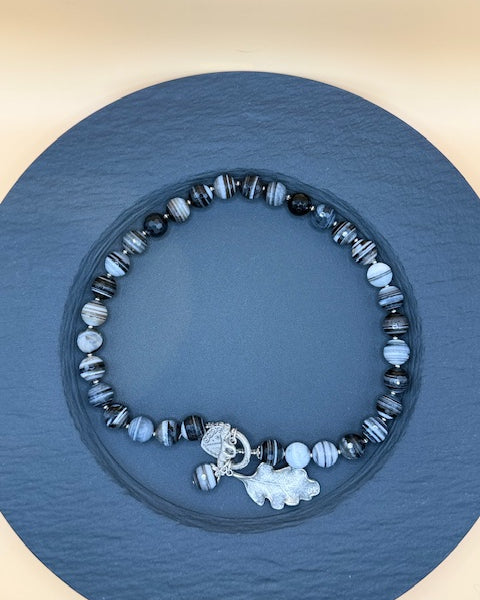 Black & Grey Agate & Silver Necklace