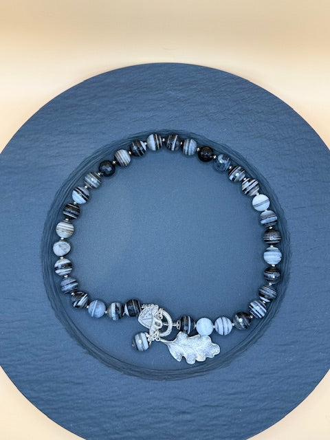 Black & Grey Agate & Silver Necklace
