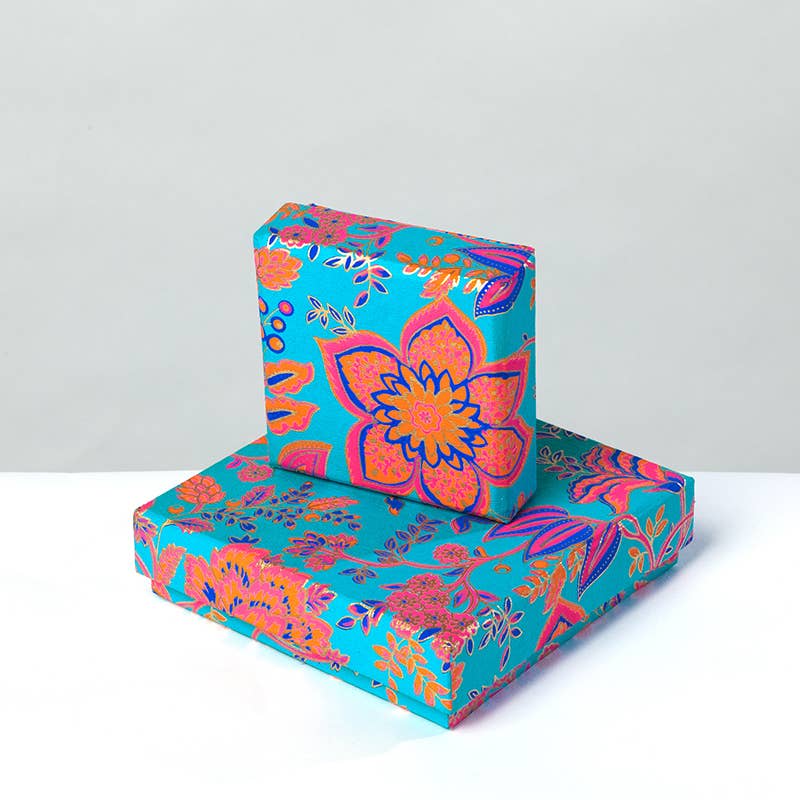 Turquoise Floral Jewellery Box -  Small