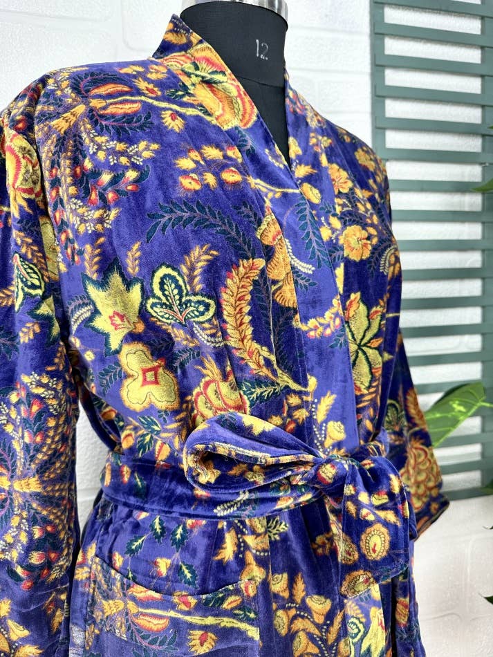 Midnight Blue Luxury Velvet Robe