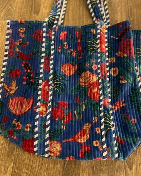 Velvet Tote - Dark Blue Botanical