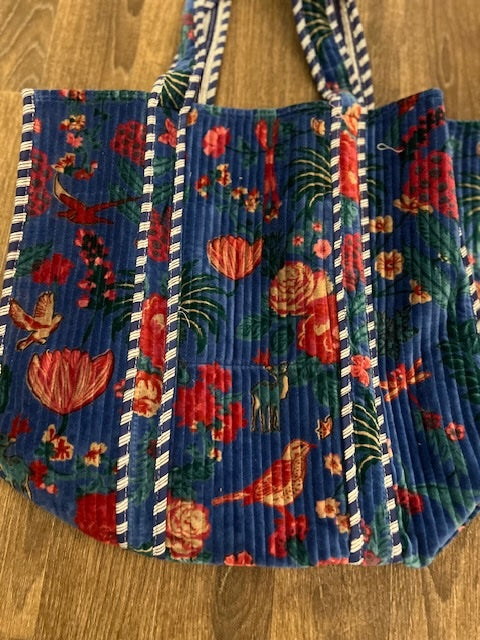 Velvet Tote - Dark Blue Botanical