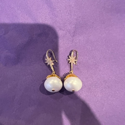pearl gold star and hook earrings
