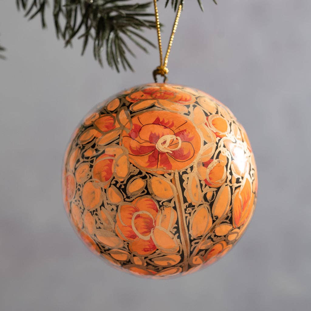2" Peach Russian Floral Paper-Mache Bauble