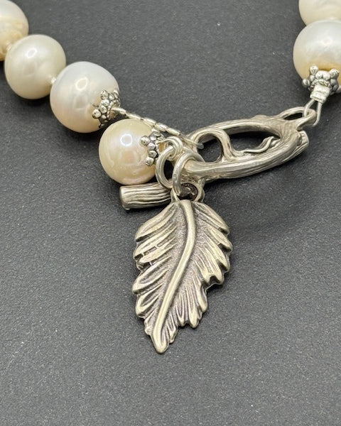 Freshwater Pearl Bracelet With Silver Leaf Charm