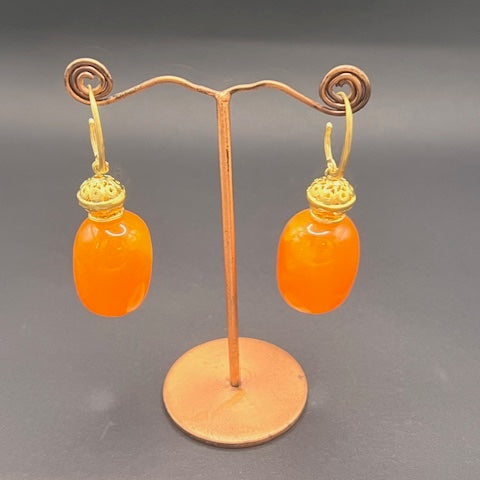 Orange Resin & Gold Earrings