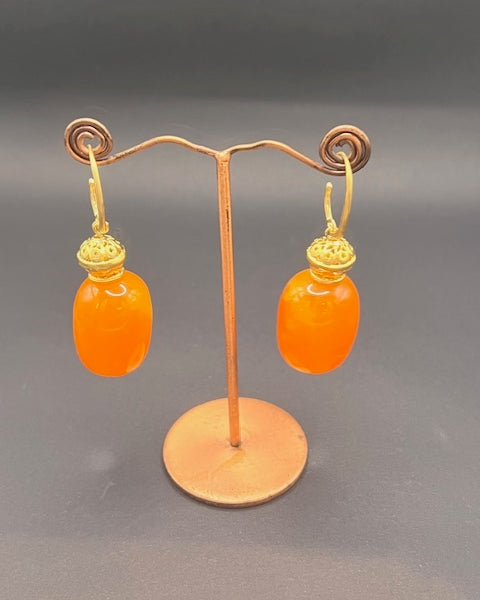 Orange Resin & Gold Earrings