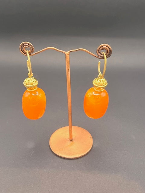 Orange Resin & Gold Earrings