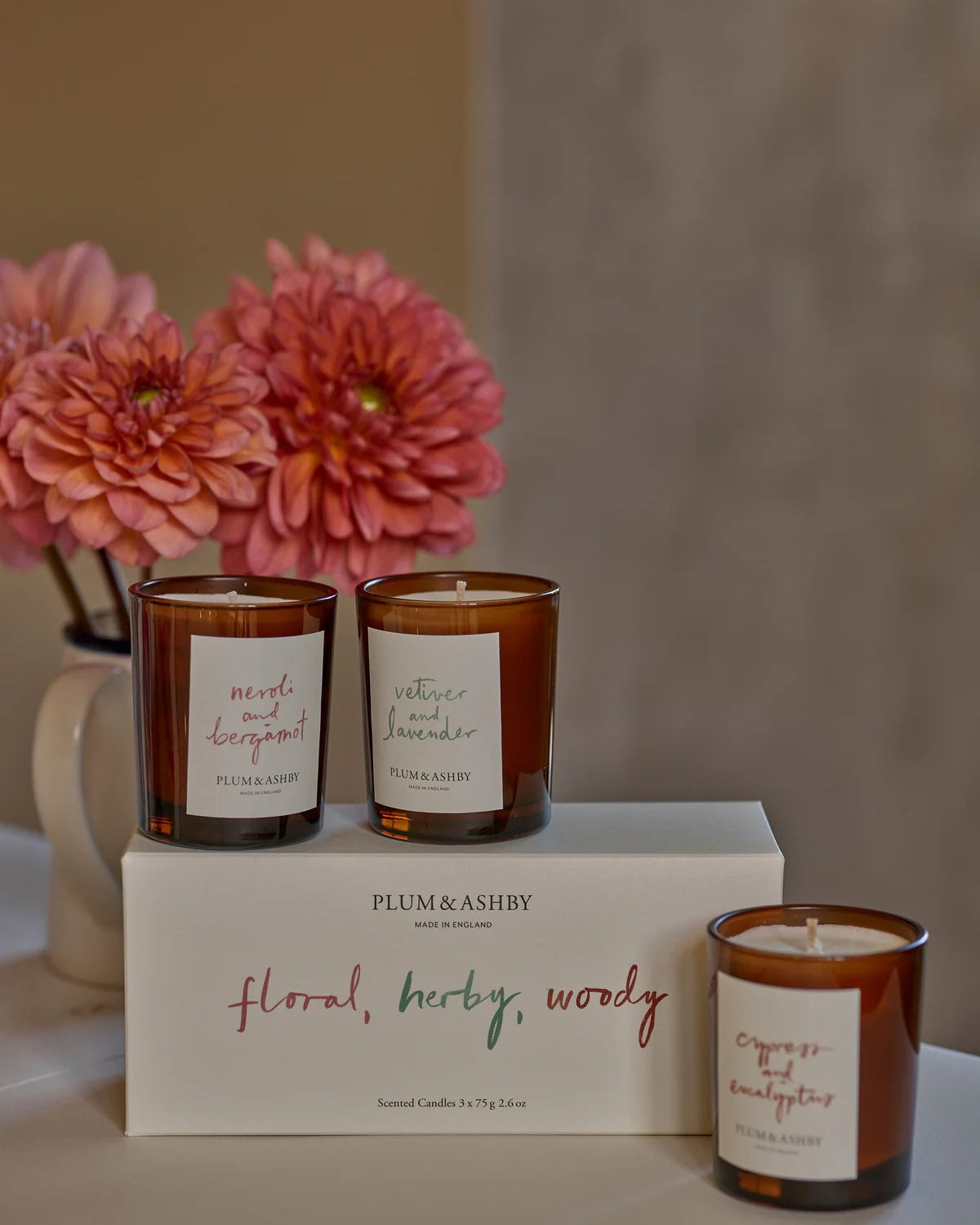 Floral, Herby, Woody votive candle set