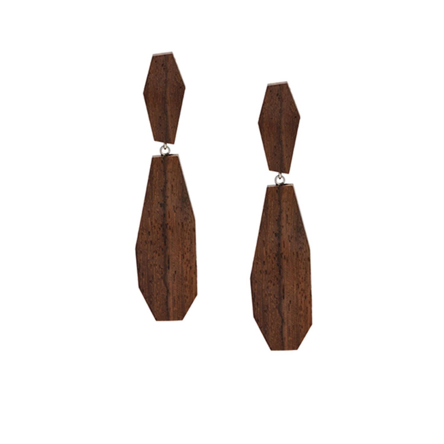 Brown wood abstract shaped drop earring