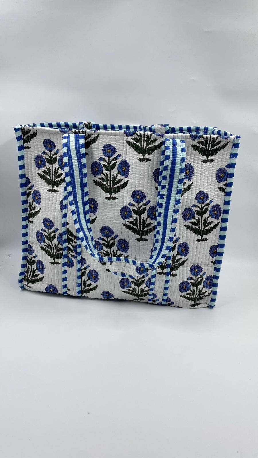 Kantha Quilted Blue Floral Tote Bag