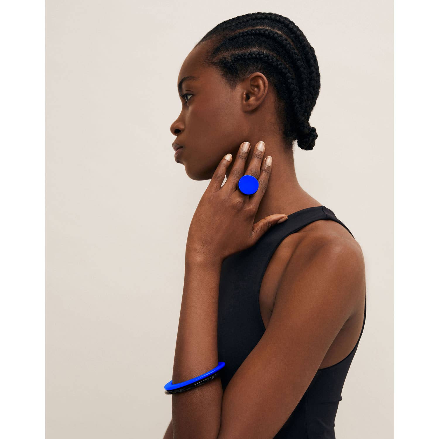 Handmade Bright Blue Round Horn Ring jewelry Gift for women
: L