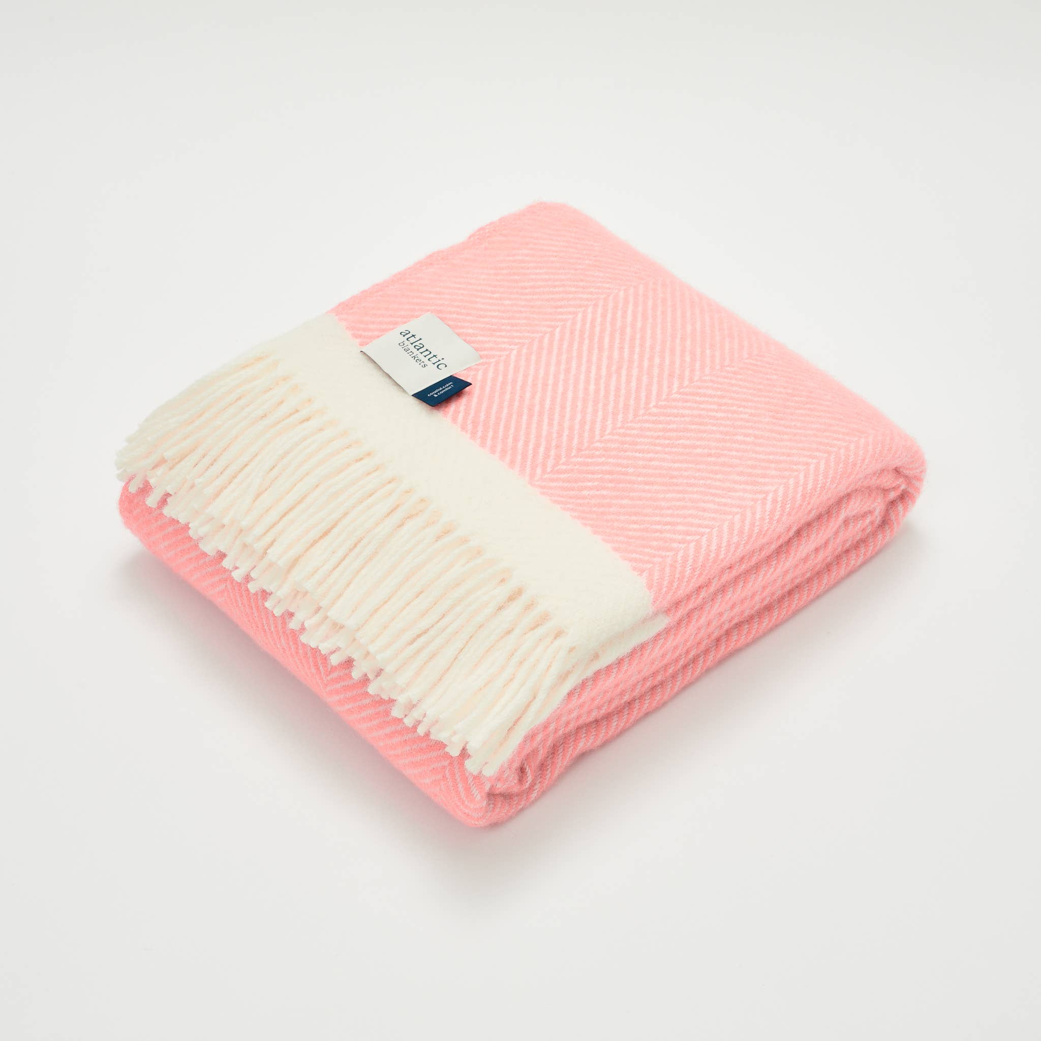 Candy Floss Pink Herringbone Wool Blanket: Large 130 x 200cm
