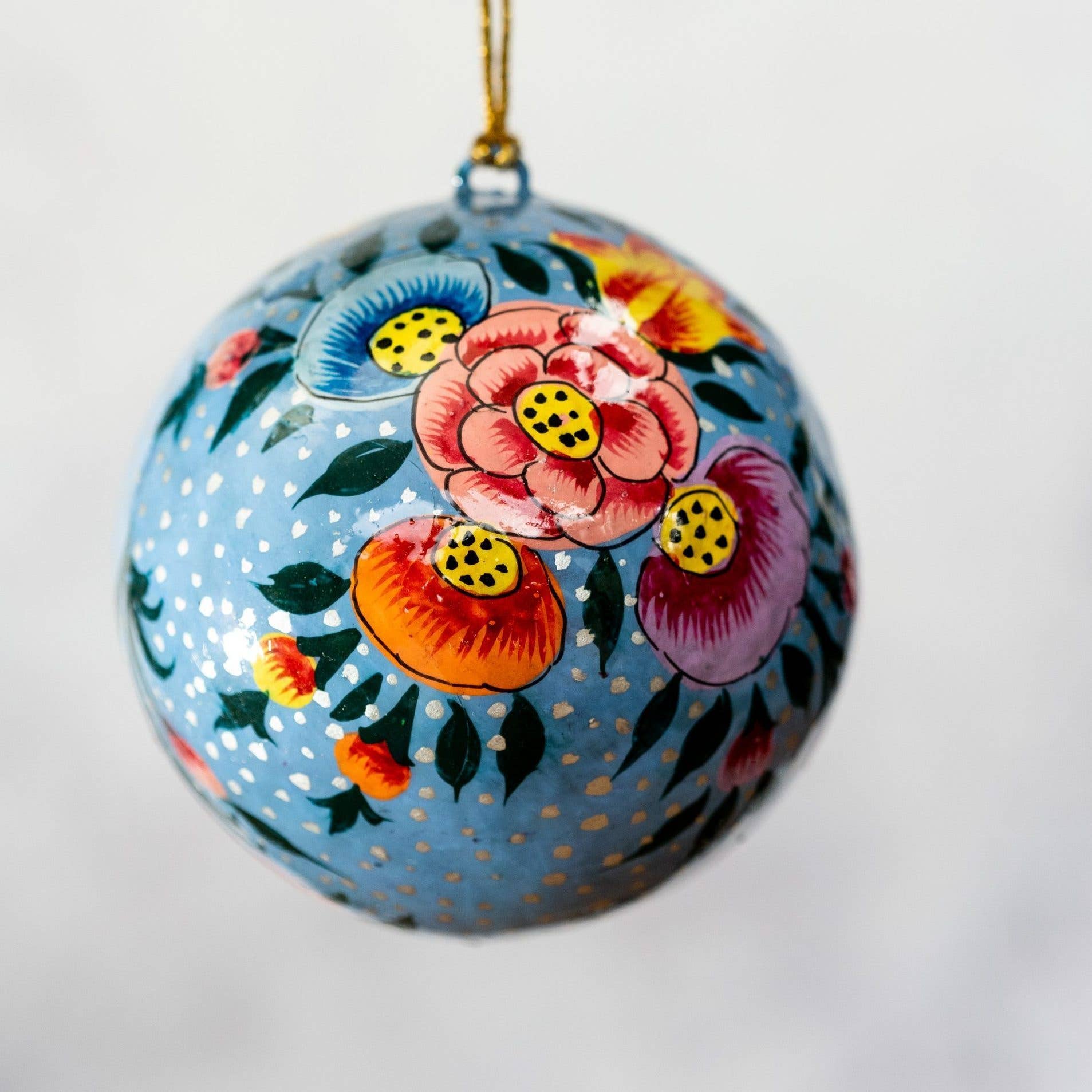 3" Blue Indian Floral Hanging Christmas Decoration