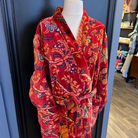 Luxury Velvet Robe - Red Botanical