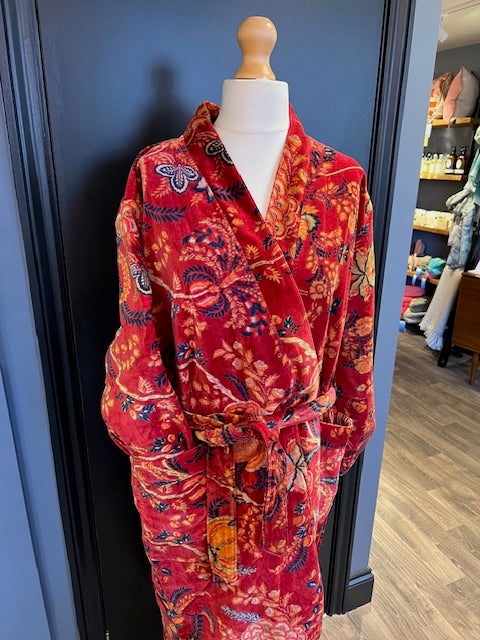Luxury Velvet Robe - Red Botanical