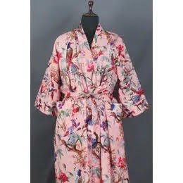 Kimono -  Peach Tropical Birds