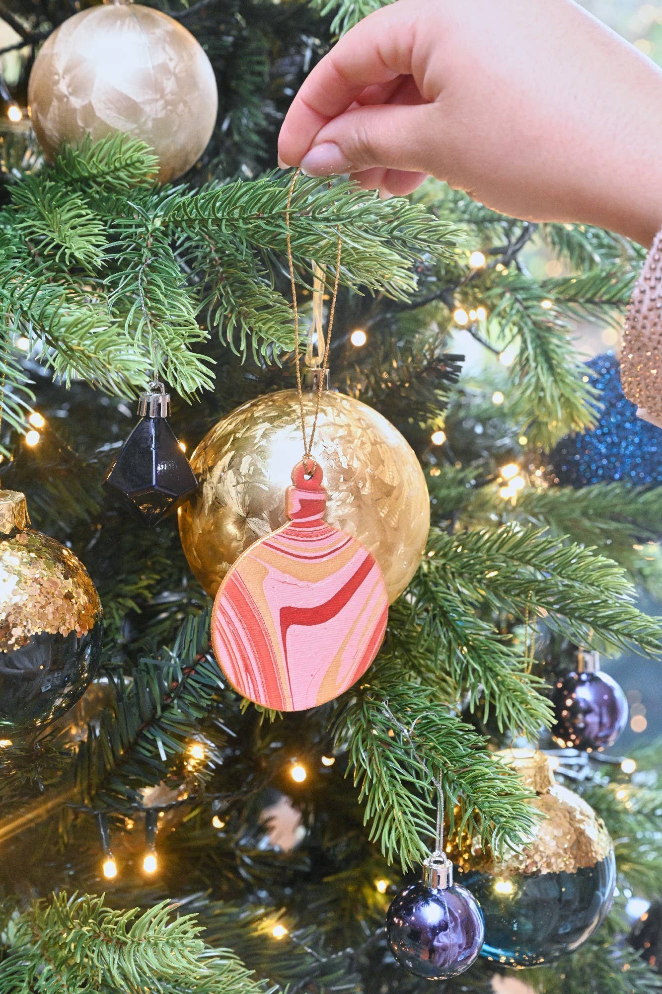 Bauble Joyful Red  -  Marble Ornament Greeting Card