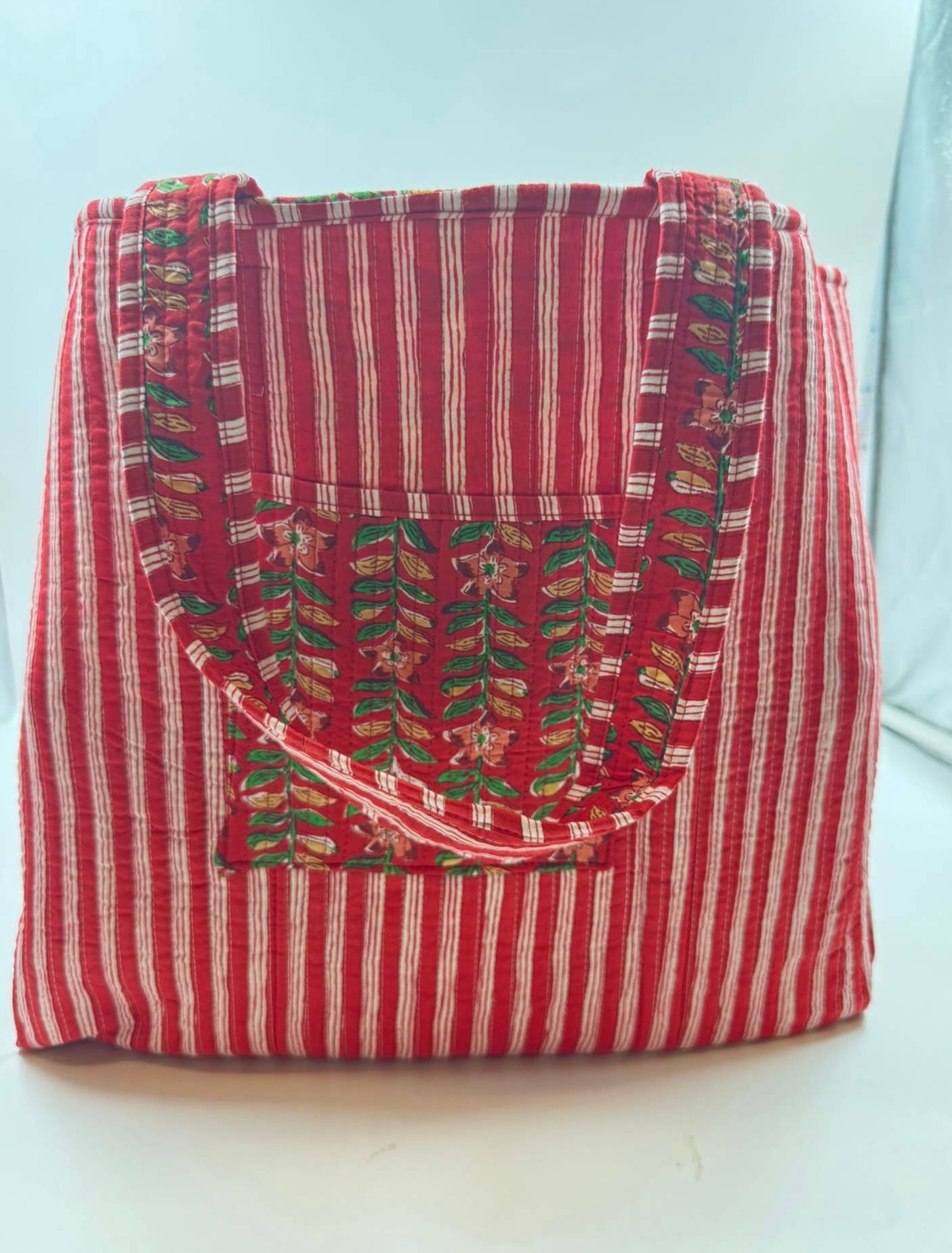 Red Floral Cotton Kantha Quilted Tote