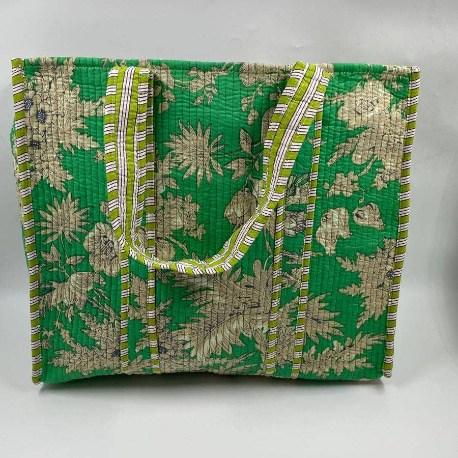 Green Marigold Cotton Kantha Tote Bag