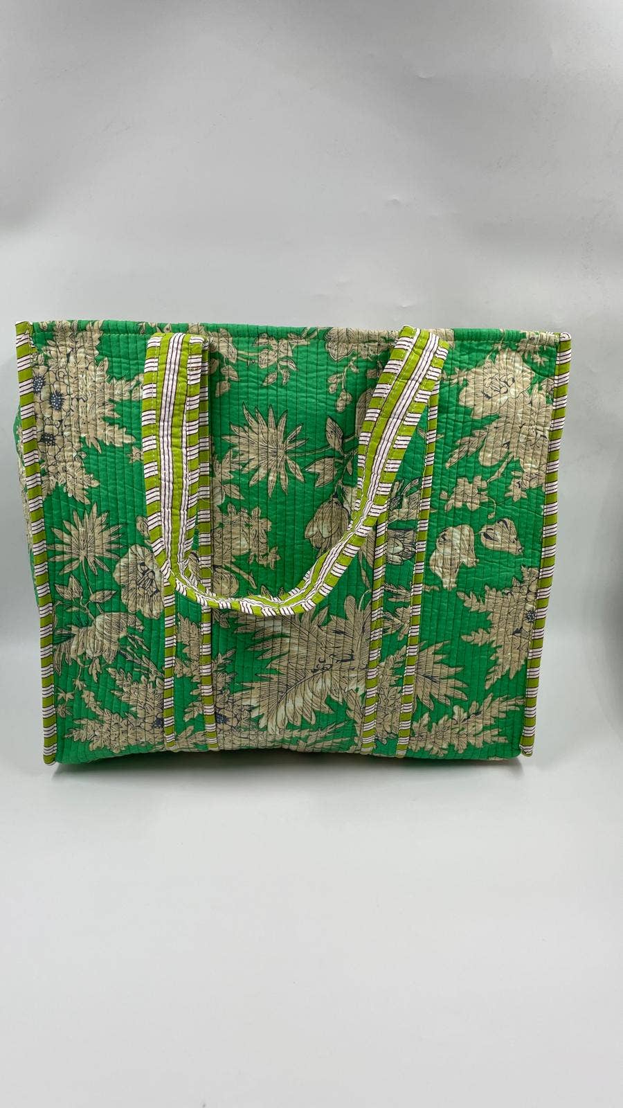 Green Marigold Cotton Kantha Tote Bag