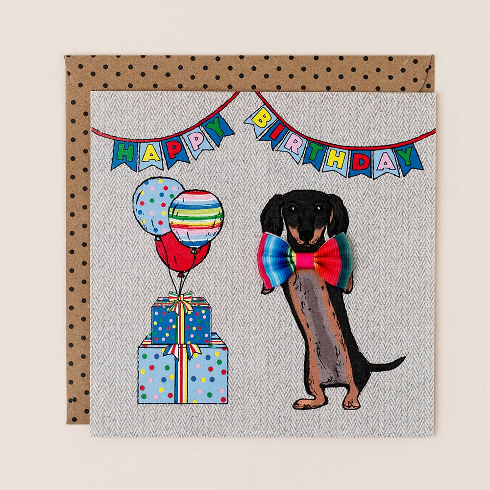 Sausage Dog Bow-Tie Birthday Card