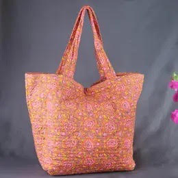 Quilted Shopper / Beach Bag - Peach