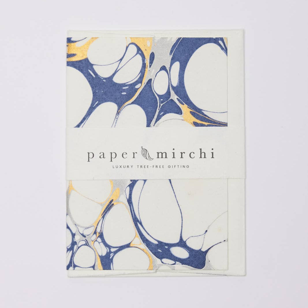 Hand Marbled Greeting Card - Bubbles Blue