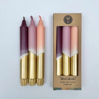 Aubergine, Heather, Blush Pink & Gold Dip Dye Dinner Candles