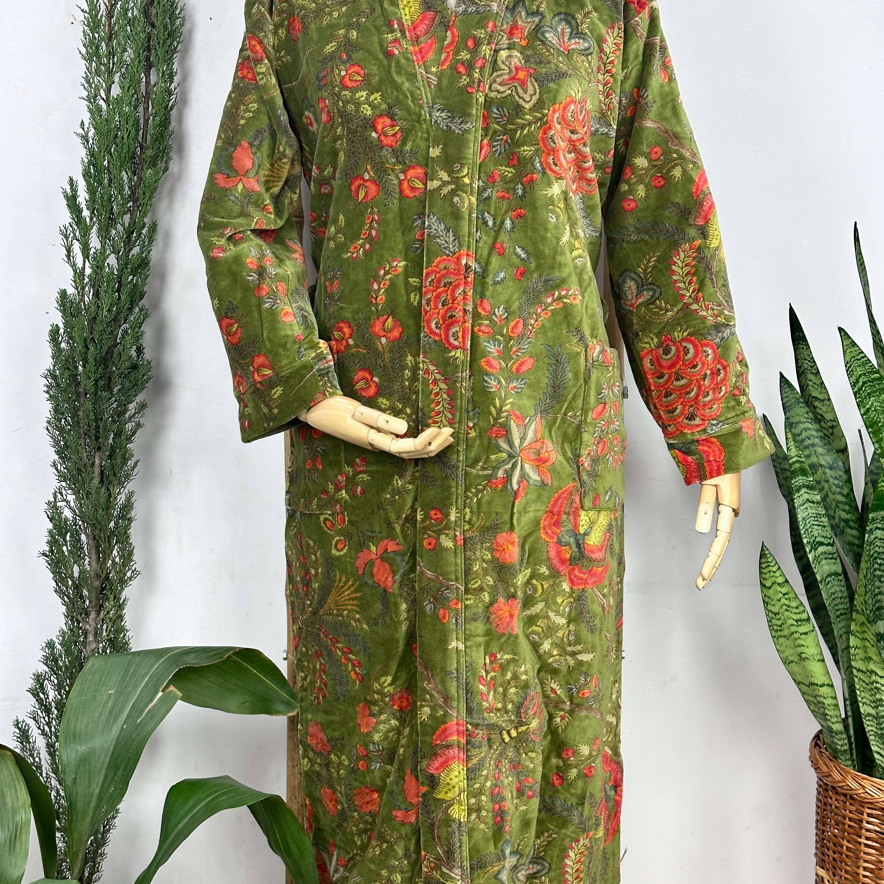 Luxury Velvet Robe  Olive Green