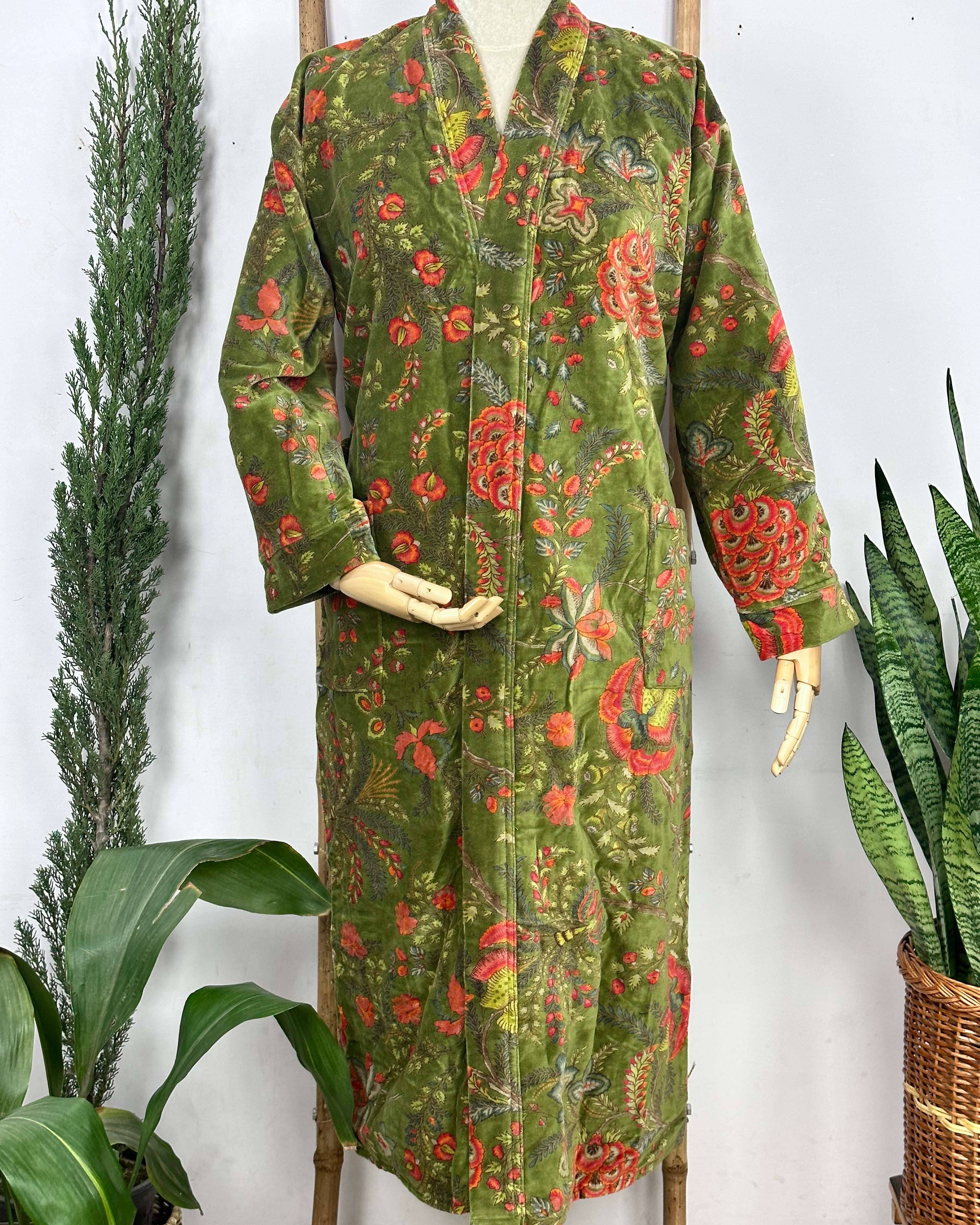 Luxury Velvet Robe  Olive Green