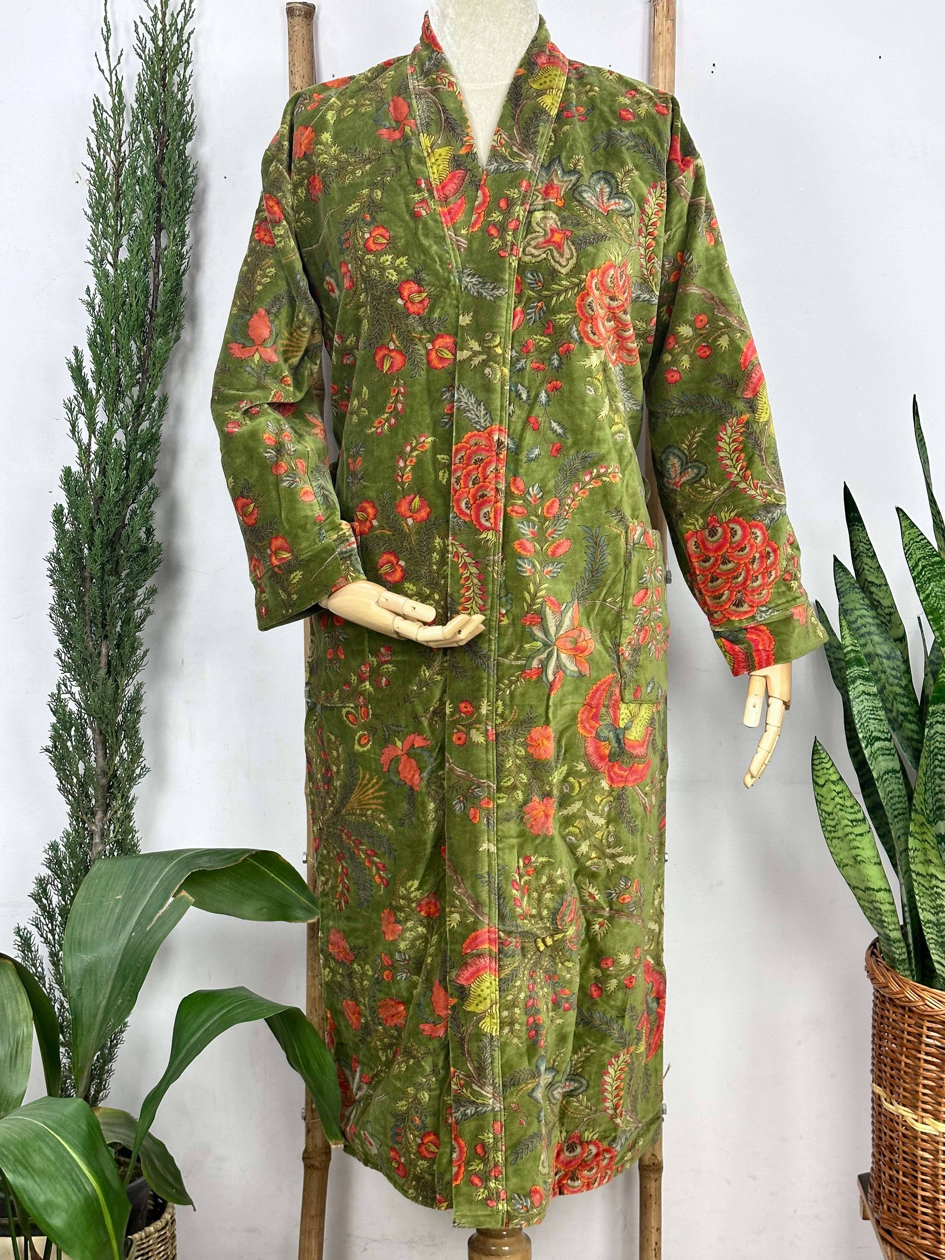 Luxury Velvet Robe  Olive Green