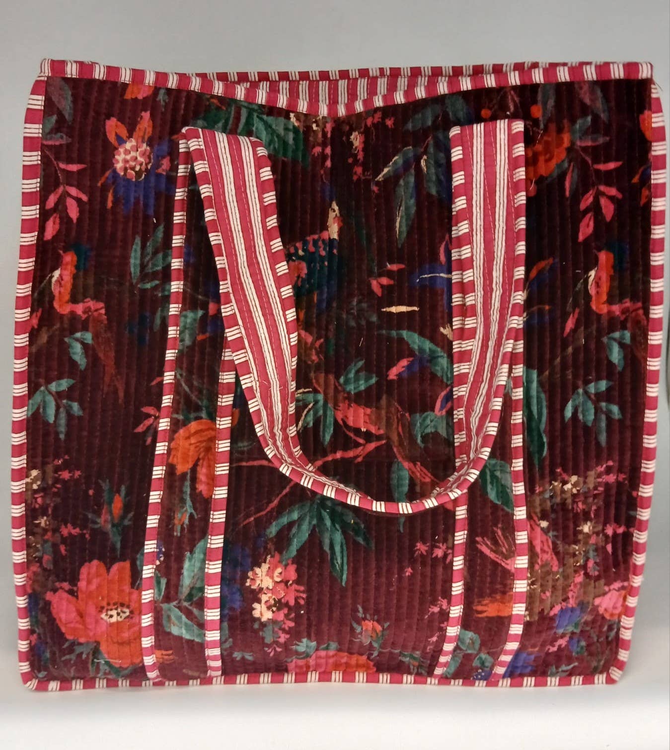 Deep Red Velvet Kantha Quilted Tote Bag